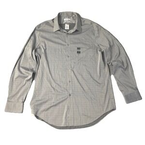 Calvin Klein Shirt Mens 17 34/35 Gray Cotton Slim Fit Button Up Longsleeve
